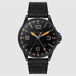 New Torgoen TN-1080 T9 Blackbird GMT 42mm Black Leather Strap Watch